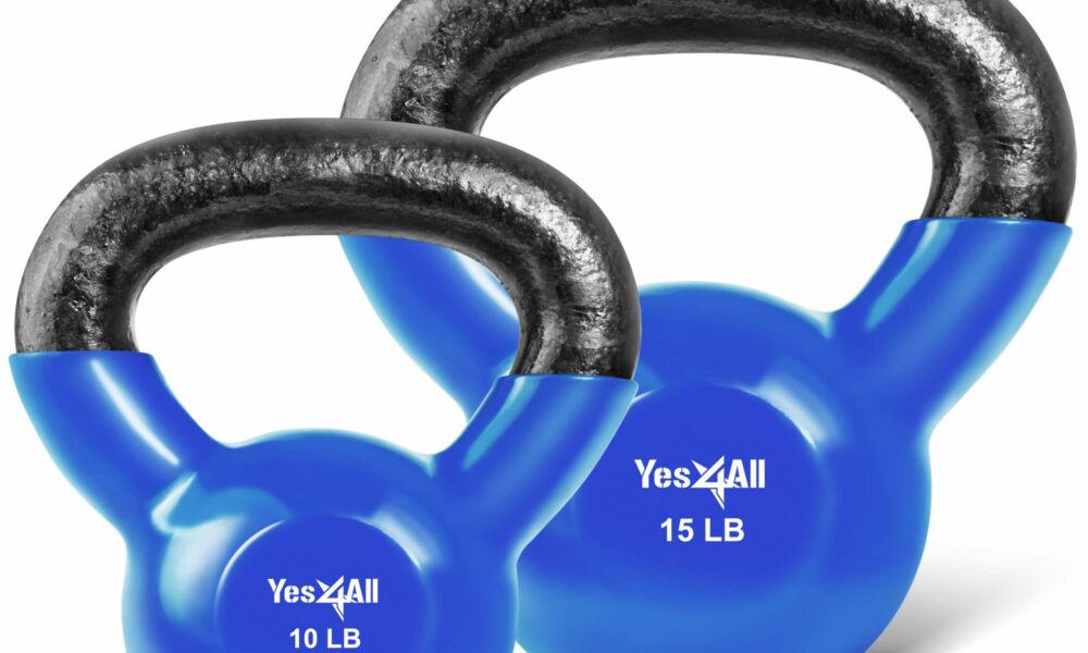 Yes4All Kettlebell, Vinyl Coated Kettlebell Cast Iron Sets with Stable Flat Bottom for Full Body Workout, Push up, Grip Strength Training & Weights Exercises Blue 10 - 15lb product image