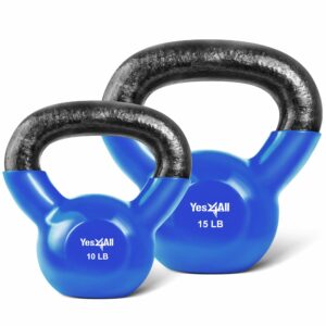 Yes4All Kettlebell, Vinyl Coated Kettlebell Cast Iron Sets with Stable Flat Bottom for Full Body Workout, Push up, Grip Strength Training & Weights Exercises Blue 10 - 15lb product image