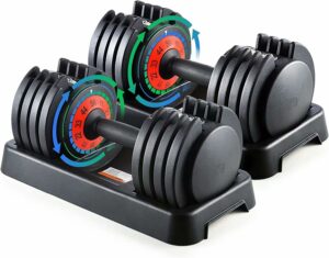 25/55 lbs Pair Adjustable Dumbbells Set, Adjustable Weights Dumbbells Set for Men and Women with Anti-Slip Fast Adjust Weight by Turning Handle,Black Dumbbell with Tray 55lbs Pair product image