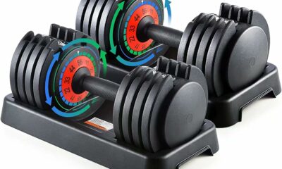 25/55 lbs Pair Adjustable Dumbbells Set, Adjustable Weights Dumbbells Set for Men and Women with Anti-Slip Fast Adjust Weight by Turning Handle,Black Dumbbell with Tray 55lbs Pair product image