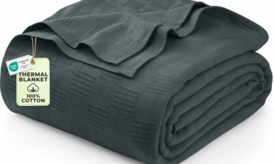 Utopia Bedding Smoke Gray 100% Cotton Blanket [Queen Size - 90x90 Inch] 350GSM Lightweight, Soft and Breathable Thermal Blanket for All Seasons Smoke Gray Queen product image