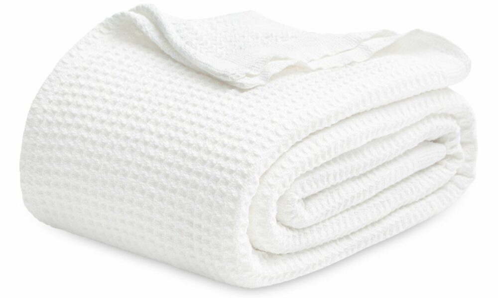 Bedsure Gentlesoft 100% Cotton Blanket Queen Size for Bed - Breathable and Soft for Spring Summer, Thick Cozy Waffle Weave Blanket Gifts for Women, White, 90x90 Inches 01 - White Queen (90" x 90") product image