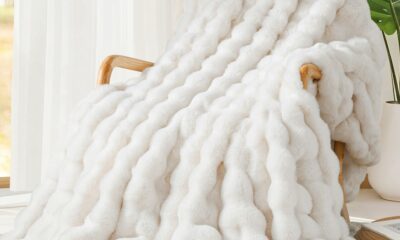 Touchat Luxury 1000GSM Faux Rabbit Fur Throw Blanket, Super Heavy Warm Cozy Blankets for Couch Bed Sofa, Bubble Plush Fuzzy Elegant Soft Reversible Mink Blanket for Living Room Bedroom, Cream White White Throw-50"x60" product image
