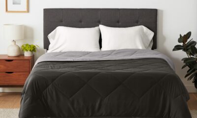Amazon Basics Comforter Blanket Full/Queen, Reversible, Lightweight Microfiber, All Season, Black/Grey Full/Queen Black / Grey product image