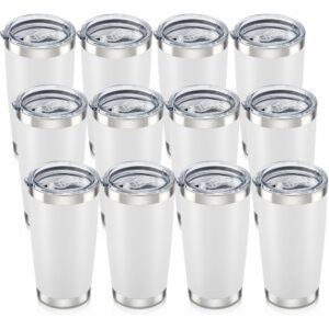 20 oz Tumbler with Lid Stainless Steel Insulated Tumblers Bulk Double Wall Vacuum Cups Powder Coated Travel Mug Keep Drinks Cold and Hot, White, 12 Pack White 12 product image