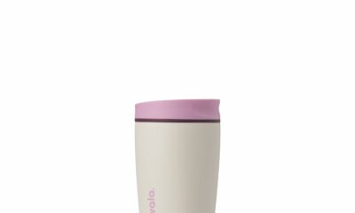 Owala SmoothSip Slider Insulated Stainless Steel Coffee Tumbler, Reusable Iced Coffee Cup, Hot Coffee Travel Mug, BPA Free 12 oz, Pink/Tan (Daybreak) Daybreak 12 Ounces No Handle product image