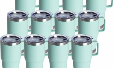 20oz Tumbler Bulk with Lid, Stainless Steel Tumbler Bulk with Handle, Metal Insulated Travel Coffee Mug Set with Handle, Double Wall Vacuum Leak Proof Tumbler Cup, Mint Green 12 Pack Mint Green 20 Ounces-12 product image