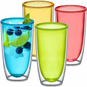 Amazing Abby - Andes - 22-Ounce Insulated Plastic Tumblers (Set of 4), Double-Wall Plastic Drinking Glasses, Mixed-Color Reusable Cups, BPA-Free, Shatter-Proof, Dishwasher-Safe Mixed-Color, 22 oz product image