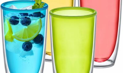 Amazing Abby - Andes - 22-Ounce Insulated Plastic Tumblers (Set of 4), Double-Wall Plastic Drinking Glasses, Mixed-Color Reusable Cups, BPA-Free, Shatter-Proof, Dishwasher-Safe Mixed-Color, 22 oz product image