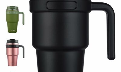 ALOUFEA 20 oz Insulated Coffee Mug Tumbler with Handle, Stainless Steel Travel Mug Tumbler with Lid and Straw,Double Wall Vacuum Leak Proof Ice Coffee Thermal Cup, Black 20 Ounces Black product image