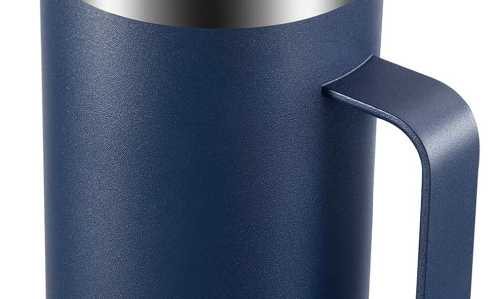 KXIAOCHEN 20oz Insulated Coffee Mug with Lid, Stainless Steel Coffee Cup, Double Wall Vacuum Coffee Tumbler with Handle, Premium Thermal Travel Coffee Mug (Navy Blue) A1.Navy blue 1 Count (Pack of 1) product image