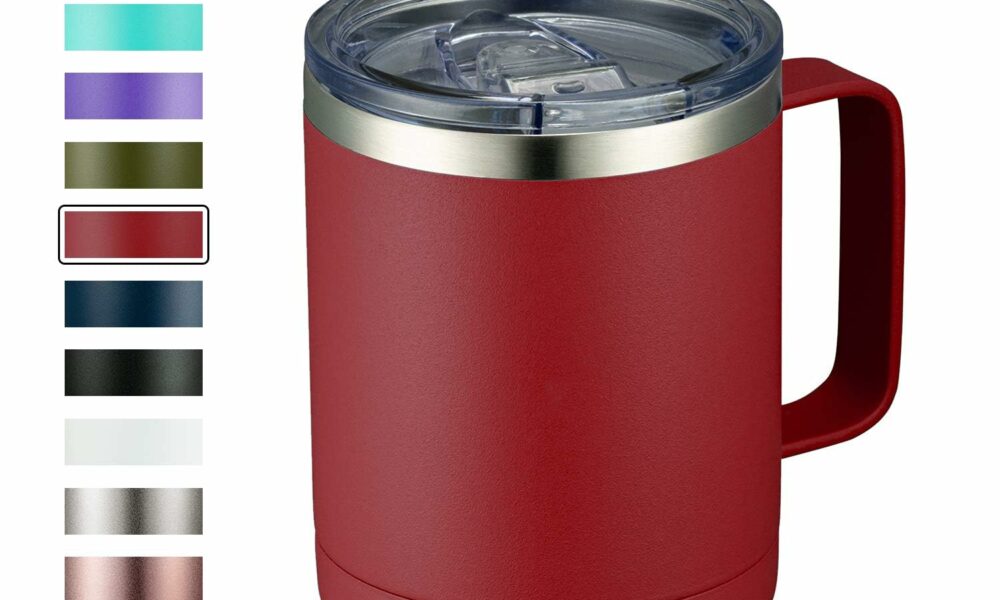 MEWAY 12oz Coffee Mug With Handle and Sliding Lid,Stainless Steel Travel Tumbler Cup with Handle,Double Wall Vacuum Insulated Camping Cup for Hot & Cold Drinks Tea (Red,Set of 1) Red 1 product image