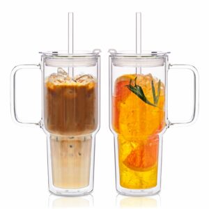 KEMORELA 28oz Double Wall Glass Tumblers with Handle (2-Pack)