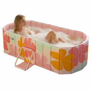Portable Foldable Bathtub, Freestanding Bathtub No Installation, Bathroom SPA Soaking Bath Tub, Shower Stall Collapsible Hot & Ice Bath for Indoor Outdoor (Pink, 59"L x 21.6"W x 19.6"H) Pink 59"L x 21.6"W x 19.6"H