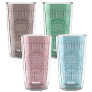 Tervis Romantic Embossed Hobnail Collection Made in USA Double Walled Insulated Tumbler Travel Cup Keeps Drinks Cold & Hot, 16oz 4pk, Assorted Clear 16oz 4pk