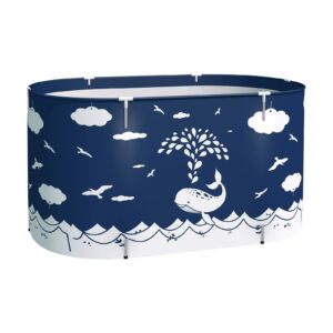 BESTHLS Foldable Bathtub Portable Soaking Bath Tub,Eco-Friendly Bathing Tub for Shower Stall (Large, Blue Whale) Large Blue Whale
