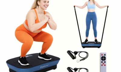 Vibrating Plate Machine,180 Speeds Shake Plate for Lymphatic Drainage Weight Loss, Vibration Fitness Platform 460LB Capacity Whole Body Workout with Bluetooth Home Exercise Gym Equipment for Women Men Light Blue product image