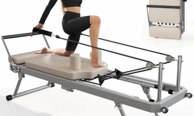 SogesPower Pilates Reformer Machine for Home Gym Workout, Foldable Pilates Equipment with High Strength Alloy Springs for Beginners, Up to 400lbs Beige 78"-With Springs&Cords product image