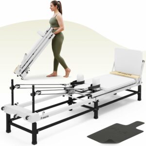 PAETA Pilates Reformer, 91" Foldable Reformer Pilates Machine with Adjustable Reformer Heights, Pilates Equipment with Piano Wire Spings and Jump Boards Cream Reformer product image