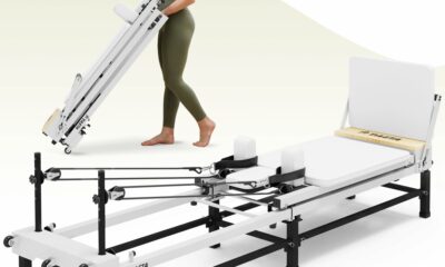 PAETA Pilates Reformer, 91" Foldable Reformer Pilates Machine with Adjustable Reformer Heights, Pilates Equipment with Piano Wire Spings and Jump Boards Cream Reformer product image
