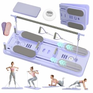 5 in 1 Pilates Board, Foldable Pilates Reformer Set with Resistance Bands, Portable Pilates Sliding Board, Trainer Machine for Home Workout, Ab, Core, Fitness, Exercise Purple product image