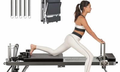 soges Foldable Pilates Reformer Machine for Home Gym, Pilates Workout Equipment for Beginner, Cardio Fitness High Strength Rebounder Silver 87"-with Springs product image