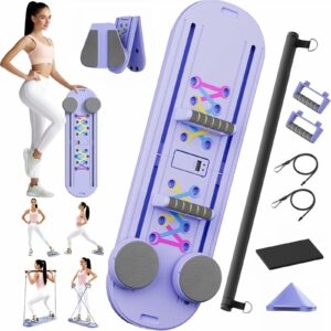 Pilates Board, Pilates Reformer Set, 7 in 1 Portable Pilates Reformer with Timer, Foldable Pilates Board for Home Workout, Multifunctional Pilates Equipment for Women/Men (Purple) product image