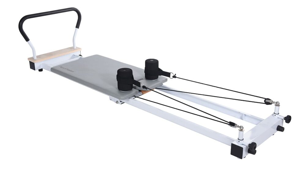 Stamina AeroPilates Precision Series Cushioned Cardio Reformer Resistance Band Foldable Wheeled Pilates Workout Board for Home Gym w/ 2 Videos, White product image