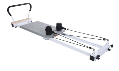 Stamina AeroPilates Precision Series Cushioned Cardio Reformer Resistance Band Foldable Wheeled Pilates Workout Board for Home Gym w/ 2 Videos, White product image