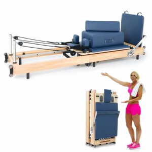 Pilates Reformer Machine,Oak Wood Home Pilates Equipment, Foldable Pilates Reformer with Reformer Box, Jump Board for Home Workouts and Body Exercises, Suits for Studio Gym Yoga 94x24x11.8 Royal Blue product image
