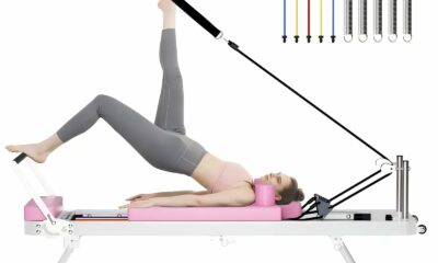 SogesPower Pilates Reformer Machine for Home Gym Workout, Foldable Pilates Equipment with High Strength Alloy Springs for Beginners, Up to 330lbs Weight Capacity Pink 78"-With Springs&Cords product image