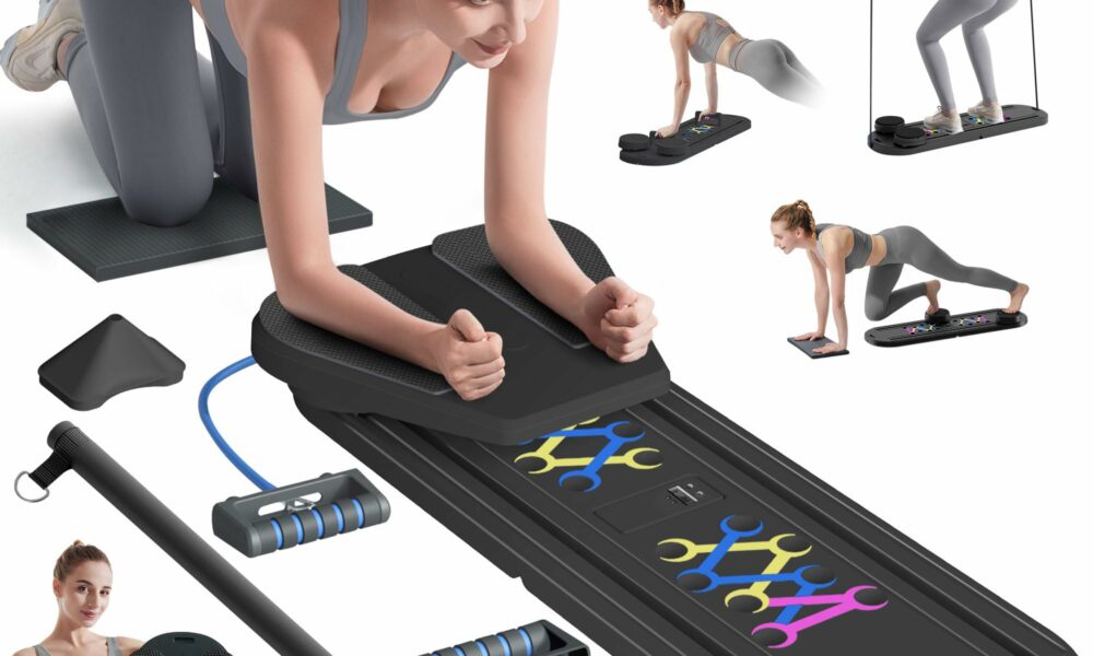Pilates Board, Pilates Reformer Set, Pilates Machine 15-in-1 Multifunctional Abdominal Board for Home Office Workout, Foldable Portable Pilates Reformer Board for Women Black pilates board product image