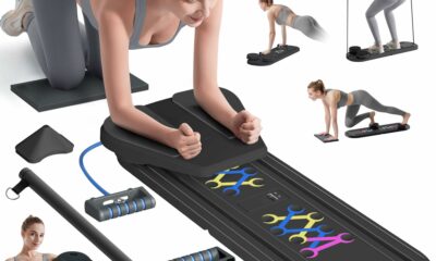 Pilates Board, Pilates Reformer Set, Pilates Machine 15-in-1 Multifunctional Abdominal Board for Home Office Workout, Foldable Portable Pilates Reformer Board for Women Black pilates board product image