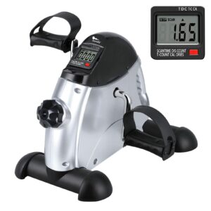 Mini Exercise Bike, himaly Under Desk Bike Pedal Exerciser Portable Foot Cycle Arm & Leg Peddler Machine with LCD Screen Displays Silver and Black product image