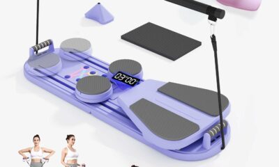 Pilates Board Reformer 15-in-1: Split & Foldable Design, Portable Home Gym with Digital Display, Resistance Bands, Balance Board for Women's Full Body & Core Training Purple product image