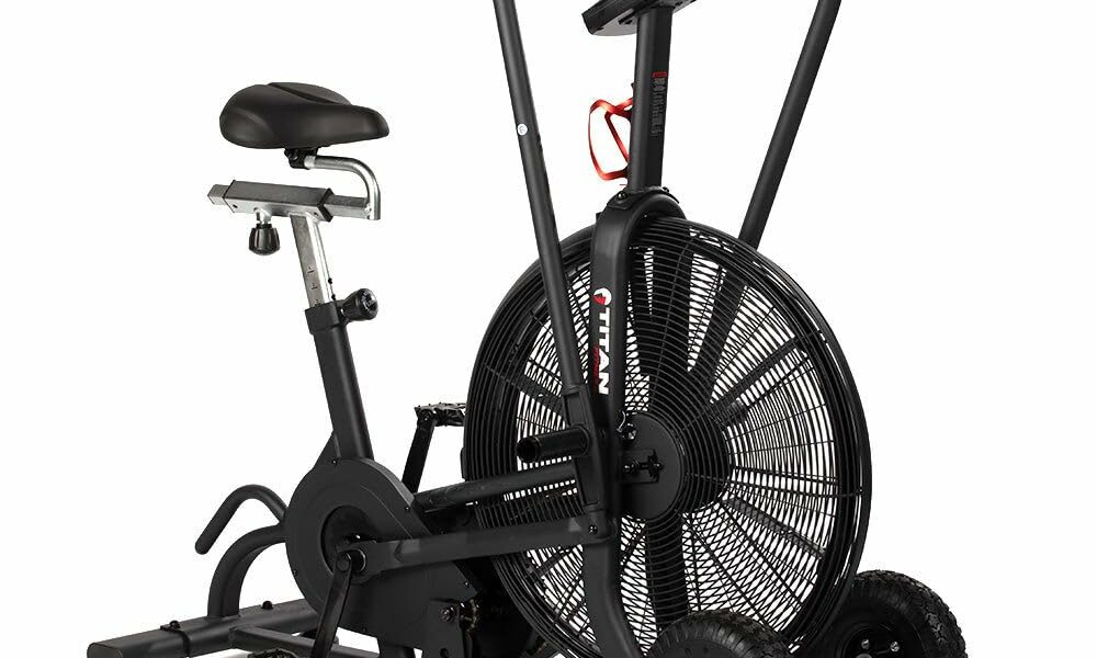 Titan Fitness Fan Bike, Indoor/Outdoor Cycling Exercise Bike with LCD Screen, Stationary Bike for Home Gym, Exercise and Cardio Workout Equipment, Black, 111 LB product image