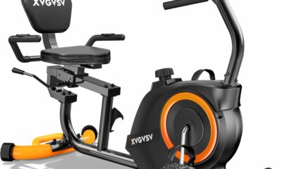 Recumbent Exercise Bike for Home Use, Quiet Recumbent Stationary Bikes for Adults & Seniors, 16-Level Resistance, Adjustable Seat, Supports 400LB, Pulse Sensors & LCD Display Orange-Black product image