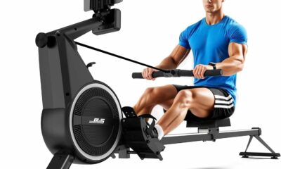 Rowing Machines for Home, Air Magnetic Rowing Machine with 10 Levels, Rower Machine of Quiet Resistance, Dual Slide Rail with 350lbs Weight Capacity, App Compatible Black product image