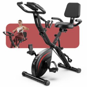 Pleny Folding Exercise Bike, 5 IN 1 Stationary Bikes for Home 6.6 LBS Flywheel, 330LB Weight Capacity Back Support Cushion Indoor Workout Cycling Bike for Home Gym black red product image