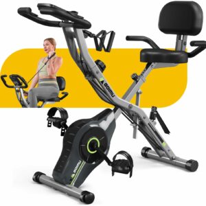 Exercise Bike, 5 in 1 Foldable Stationary Bike for Seniors, 16-Level Adjustable Magnetic Resistance, Indoor Workout Bike with 330LB Capacity, Comfortable Seat Backrest X-bike Grey-1 product image