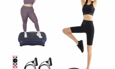 Whole Body Vibration Plate Exercise Machine – Power Vibrating Plate for Lymphatic Drainage Weight Loss, Shake Plate Exercise Platform with Touch Screen & Resistance Bands, Equipment for Women Men THMN0078-BLUE product image