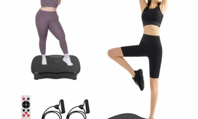 Whole Body Vibration Plate Exercise Machine – Power Vibrating Plate for Lymphatic Drainage Weight Loss, Shake Plate Exercise Platform with Touch Screen & Resistance Bands, Equipment for Women Men THMN0078-BLACK product image