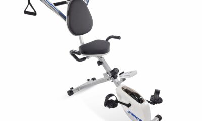 Stamina Foldable Exercise Bike and Strength System With Smart Workout App and 250 Pound Weight Capacity for Home Workout, Gray product image