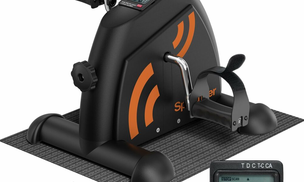 Sportneer Under Desk Bike Pedal Exerciser: Mini Exercise Bike Portable Peddler Sitting for Seniors with LCD Display Arm & Leg Bike Pedals Exerciser with Anti-Skid Mat for Home Office Black Orange product image