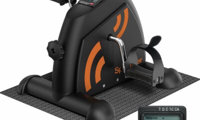 Sportneer Under Desk Bike Pedal Exerciser: Mini Exercise Bike Portable Peddler Sitting for Seniors with LCD Display Arm & Leg Bike Pedals Exerciser with Anti-Skid Mat for Home Office Black Orange product image