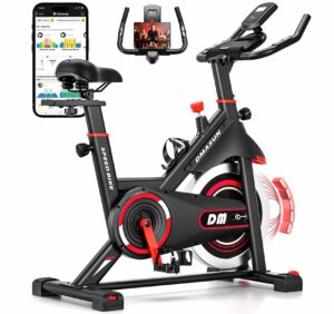 DMASUN Exercise Bike, Silent Magnetic Resistance Stationary Bike for Home with 330 LBS Capacity, Pedals with Anti-loosening Nuts, Indoor Bike with Comfortable Seat Cushion, Digital Display Red Upgraded Magnetic+APP Compatible product image