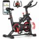DMASUN Exercise Bike, Silent Magnetic Resistance Stationary Bike for Home with 330 LBS Capacity, Pedals with Anti-loosening Nuts, Indoor Bike with Comfortable Seat Cushion, Digital Display Red Upgraded Magnetic+APP Compatible product image