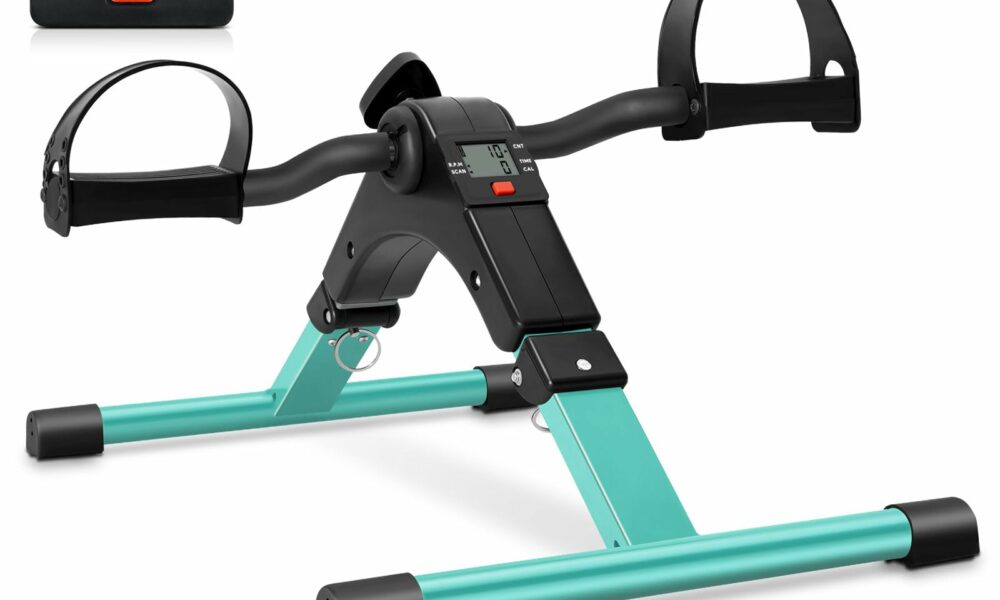 Uten Folding Pedal Exerciser, Under Desk Bike Pedal Exerciser, Mini Under Desk Exercise Bike Foot Hand Cycle Portable, Arm and Leg Exercise Peddler Machine with LCD Monitor A-Green product image