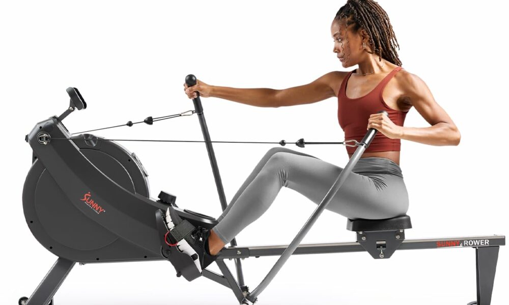Sunny Health & Fitness Compact Full-Motion Rowing Machine w/Adjustable Resistance, Low-Impact Full-Body Workout Rower w/Long Slide Rail, Space-Saving Design, Optional Free SunnyFit App Connection Premium Magnetic Rower product image