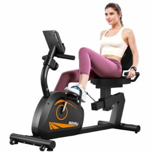 Recumbent Exercise Bike, Stationary Bikes for Home Magnetic Recumbent Bike with Adjust Seat for Adults Seniors, 300LB Capacity & 8-level Resistance, LCD Monitor and Heart Rate Handle Orange product image